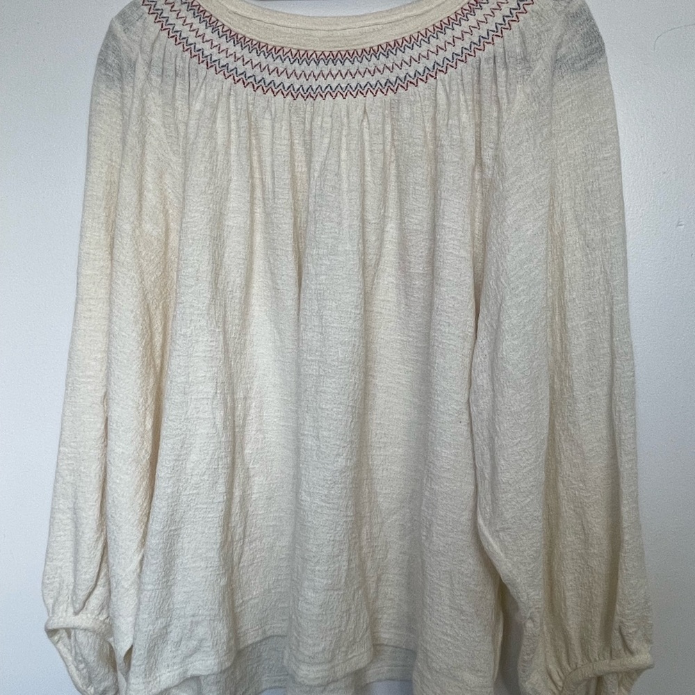 Madewell Cream Blouse with Embroidered Detail